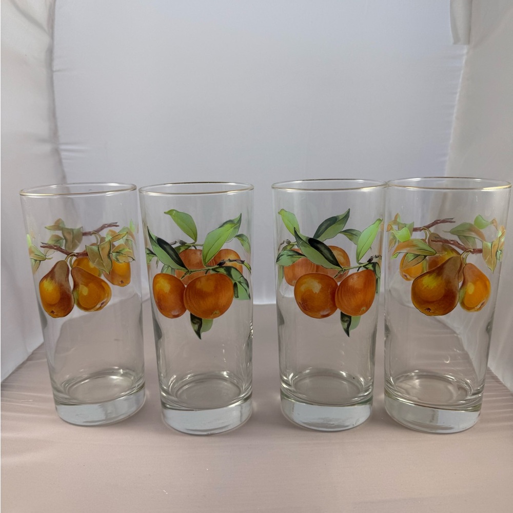Royal Worcester Highball Glasses: Retro Gold Rim Fruit Tumblers (Set of 4)